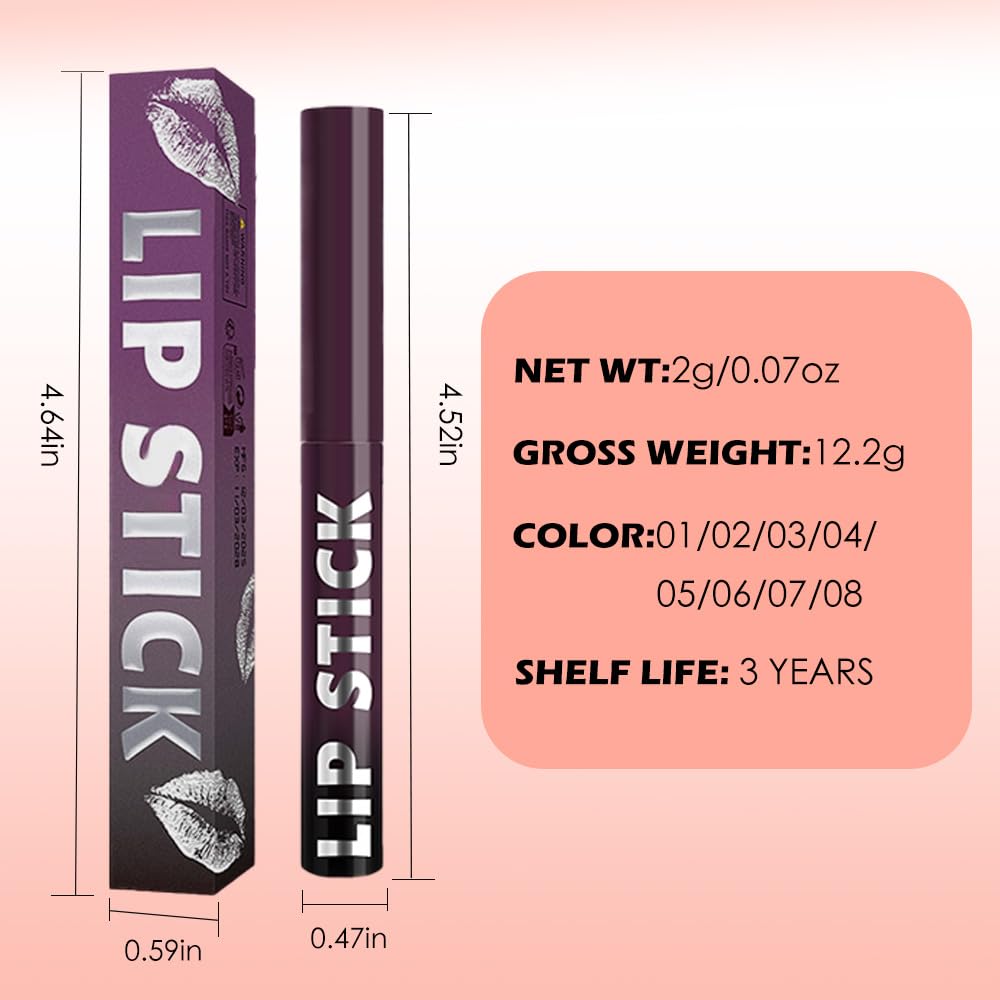 Plum Purple Matte Lipstick for Women, Long Lasting Waterproof Transfer-Proof Vegan, 24 Hours Moisturizing Glossy Shine Lip Gloss, Lipstick Palette Beauty Products Makeup All-Day Formula A08#