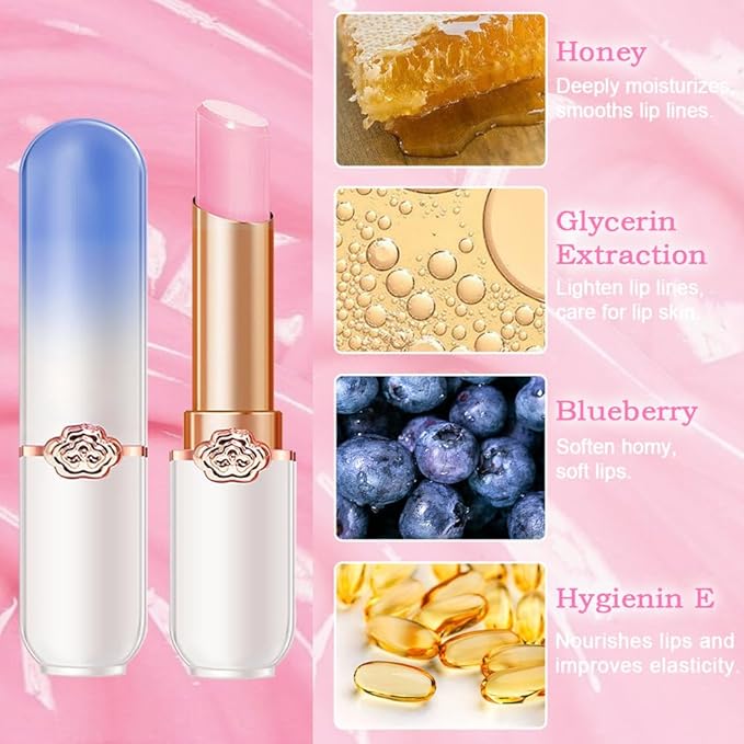 BINGBRUSH Peach Color Changing Lipstick,Moisturizer Long Lasting Lip Care Lip Balm Magic Lip Gloss Lip Tint Stain Gloss Set for Women (1pc Blueberry)