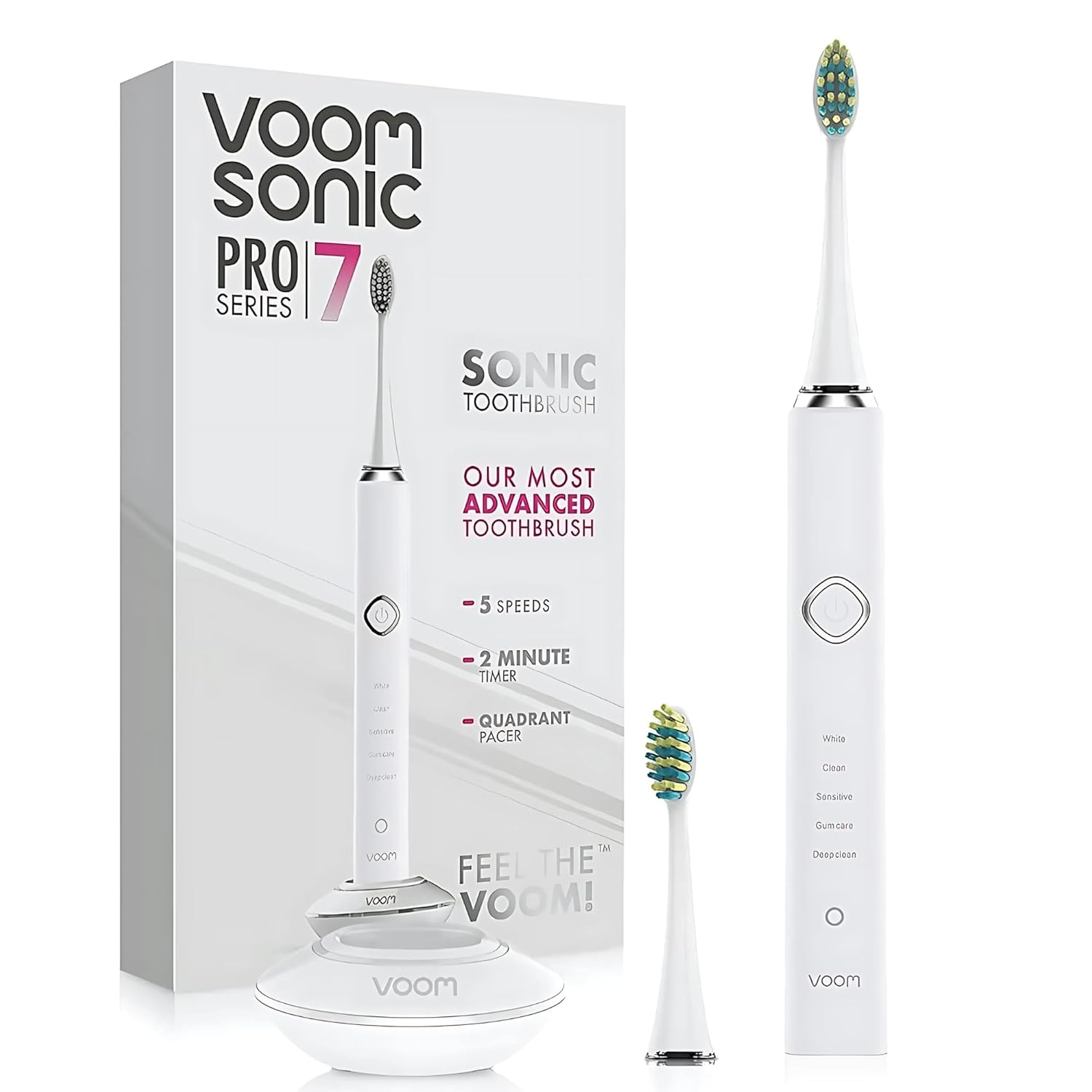 Voom Sonic Pro 7 Electric Toothbrush for Adults, Sonicare Electric Toothbrush with 40000 VPM w/ 5 Deep Clean Modes, Rechargeable Toothbrushes Fast Charge 4 Hours Last 8-Weeks