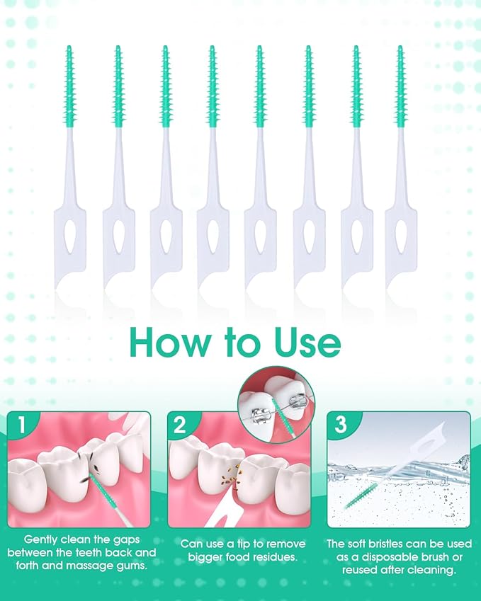 220 PCS Dental Floss Picks, Soft Silicone interdental Brush, Floss Picks for Teeth, Toothpicks Brush Between Teeth, Tooth Flossing Brush with Case, Disposable for Teeth Cleaning, Green Color