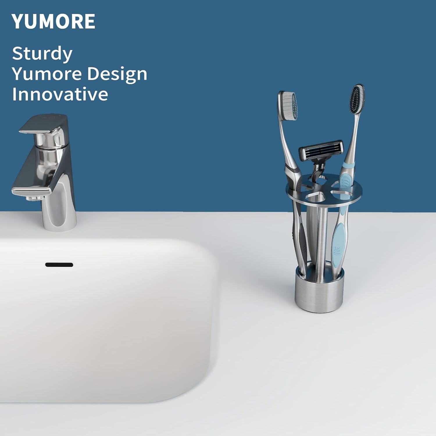 YUMORE Toothbrush Holder Stand Stainless Steel Tooth Brush Holder Bathroom Countertop Organizer Storage (Brushed Nickel)