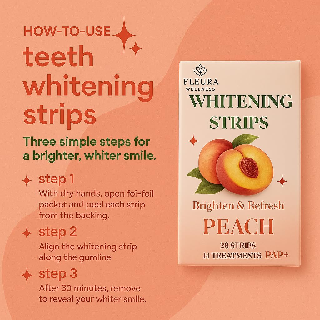 Pap Teeth Whitening Strips – Peach and Watermelon Flavor | Enamel-Safe, Sensitivity-Free Whitening, Gentle Daily Use, 28 Strips (14 Treatments) (Peach)