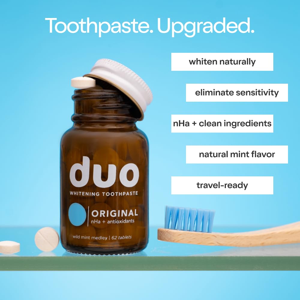 Duo Toothpaste Tablets | Nano-Hydroxyapatite (nHa) Natural Whitening, Remineralize, Reduce Sensitivity | Sustainable & Plastic Free | Dentist Created | Wild Mint Medley - 1 Bottle / 186 Tablets