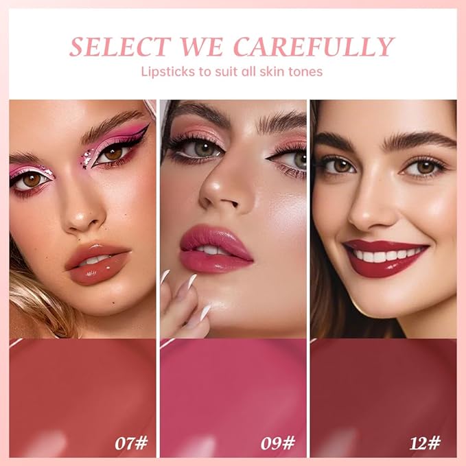 Lip Stain Hydrating High Shine – Lightweight Non-Sticky Glossy Lip Tint, Mirror Shine Moisturizing Lip Makeup for Plump & Full Lips, Long-Lasting Rich Color Lip Glaze, Soft Smooth Lip Gloss 07+09+12