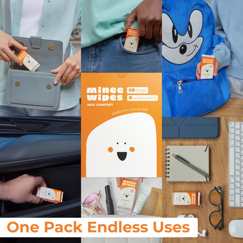 Impossibly Compact Travel Wipes - 99.5% Water - Safe for Sensitive Skin & Hypoallergenic, Resealable, Thick & Durable - For Adults, Kids & Baby Care - Unscented, 10 Pack Total 60 Wipes