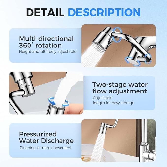 2Pcs Upgrade 2 Modes U Shaped Faucet Extender for Splash Reduction,2026 Universal Sink Faucet 1440° Rotatable Faucet Aerator Extension,1080° Faucet Extender for Bathroom Sink Kitchen.