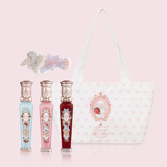 Flower Knows Strawberry Rococo Cloud Lip Cream 3-Piece Set,S03+S05+S08 with Canvas Tote Bag & Hair Clip,Velvety Matte Liquid Lipsticks,Moisturizing Long Lasting Lip Stain for Girls & Women