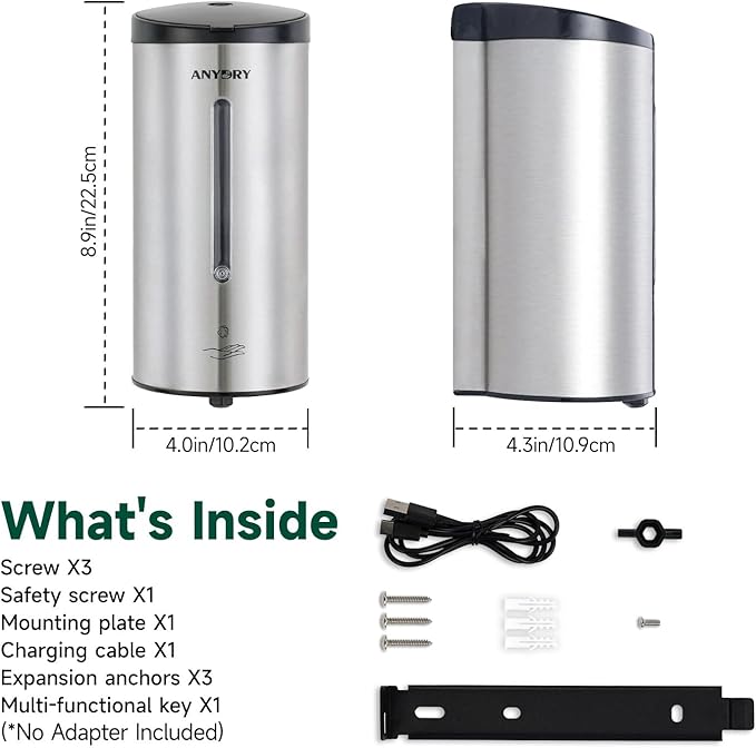 Automatic Foaming Soap Dispenser Wall Mounted 25oz (750ml) Brushed Stainless Steel with Sturdy Metal Mounting Plate Commercial Touchless