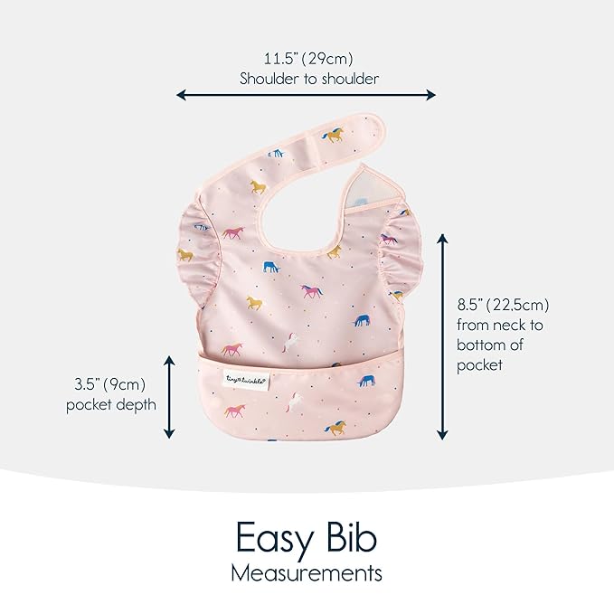Tiny Twinkle Mess-Proof Baby Bibs for Eating | Waterproof, Wipeable Toddler Bibs with Catch-All Pocket | Feeding Bibs for Girls & Boys(3 Pack,Unicorn)