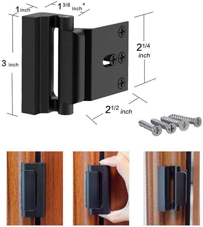 2 Pack Door Reinforcement Locks with 8 Screws, Home Security Door Lock for Toddler, Childproof Door Lock Night Lock Withstand 800 Lbs (Black)