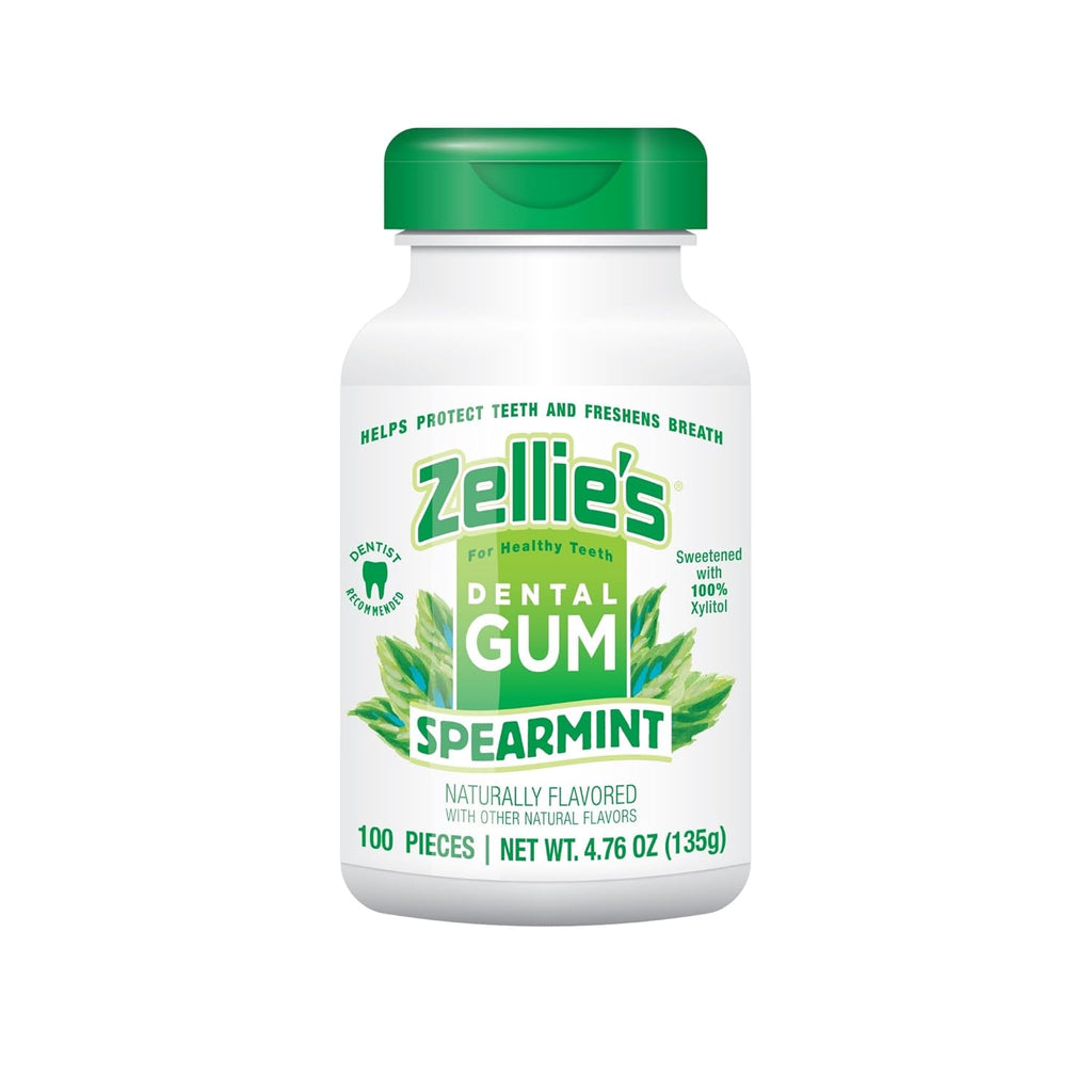 Zellie's | 100% Xylitol Spearmint Chewing Gum | No Aspartame, Gluten Free, Vegan & Kosher (100 Count - Pack of 1)