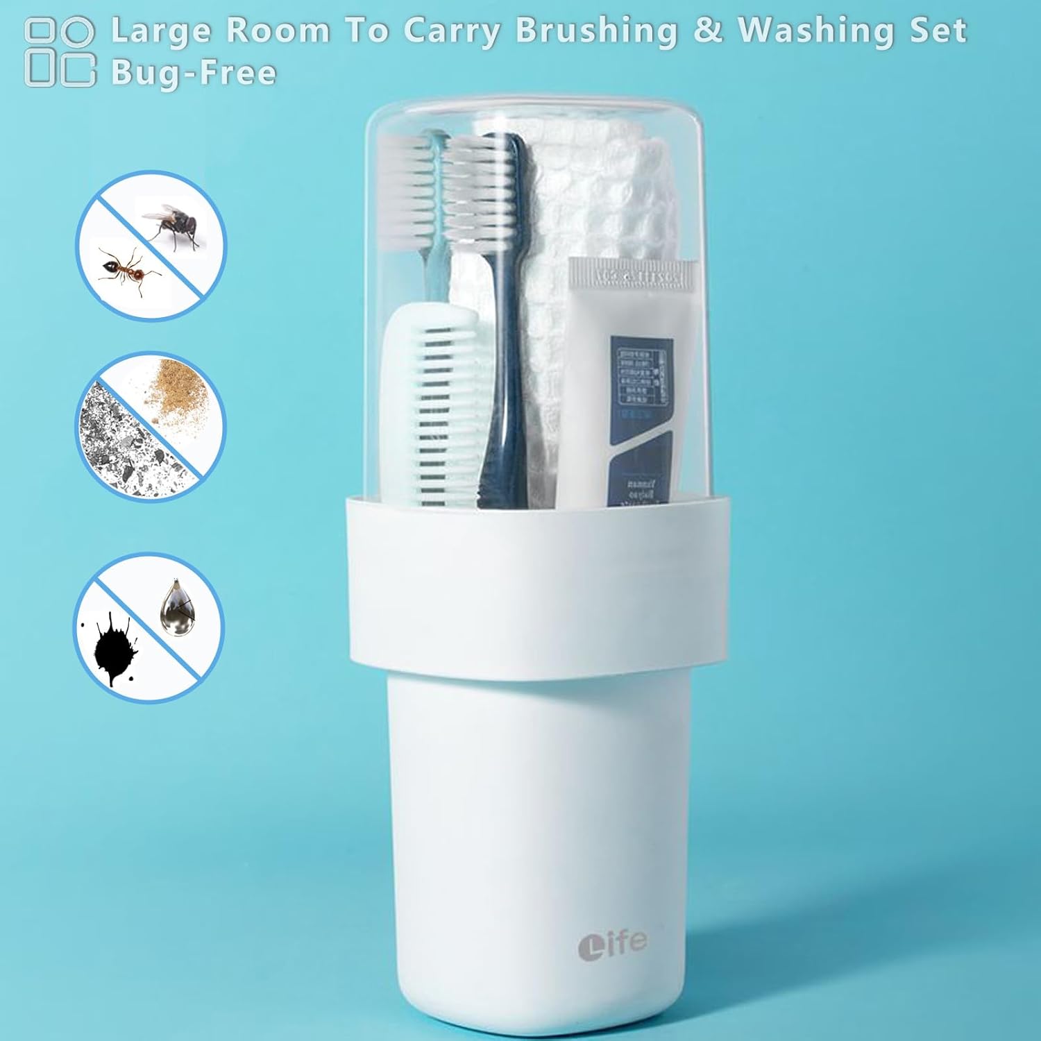 Travel Toothbrush Holder for Bathroom, 2-in-1 Secure Seal Storage Cups, 2-Pack, White and Pink