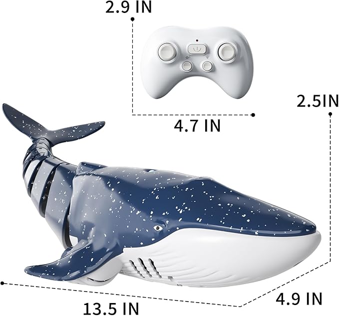 2.4Ghz Remote Control Whale Shark Toys for Boys Kids, 1:18 Scale High Simulation Whale Shark for Pool, Electric RC Shark Fish Toys with Light & Spray Water Function for 4 5 6 7 8 9 Year olds Kid