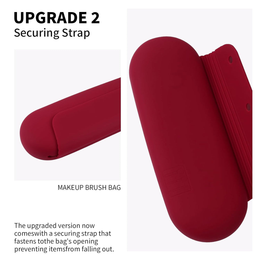 Silicone Makeup Brush Holder Travel Cosmetic Bag：Soft Portable Cosmetic Face Brushes Holder with Upgrade Anti-Fall Out Magnetic Closure, Large Travel Makeup Brush Case - Red