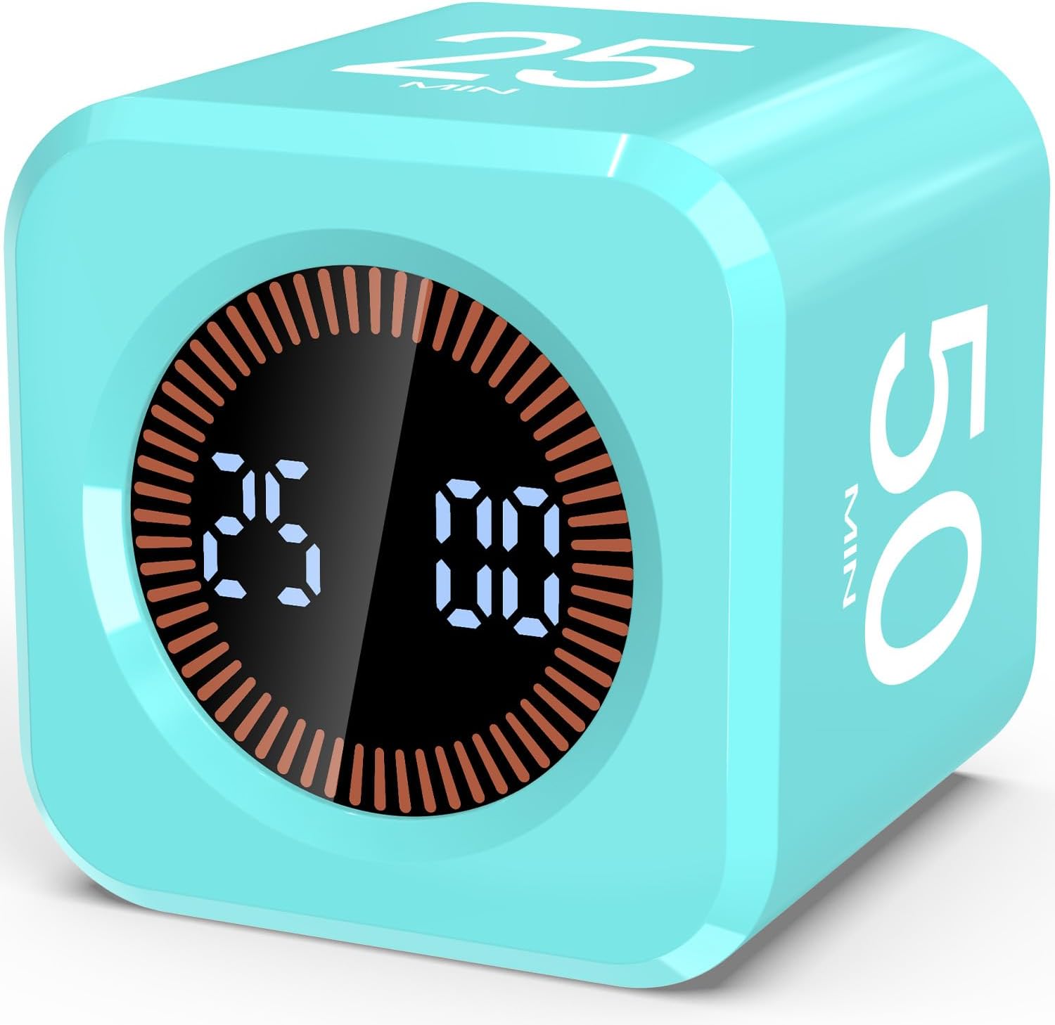 Pomodoro Timer Cube Visual Productivity Flip Timer for Kids Classroom Desk, 5/10/25/50min&Custom Countdown, Silent&Sound Mode Digital Cube for ADHD Study Work School Game Kitchen (Mint Green)