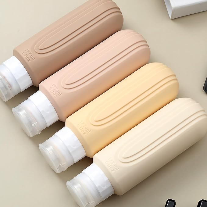 Travel Bottles for Toiletries, Large 6oz Oversize Containers, BPA Free Leak Proof Tubs Refillable Liquid Traveler Accessories with Toiletry Bag for Cometic Shampoo and Lotion Soap (4 Pack)