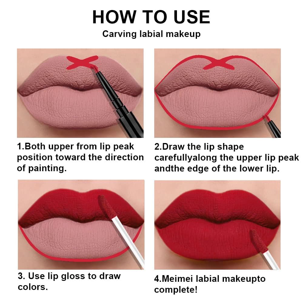 3Pcs 2 in 1 Dark Brown Ruby Deep Red Lip Liner and Liquid Lipstick Stain Makeup Set for women, Long Lasting Smudge Proof Lip Tint Matte Finish Lip Gloss for All-Day Color Hold Easy to Use, Set02