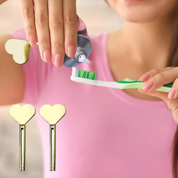 2Pcs Gold Toothpaste Tube Key, Stainless Steel Toothpaste Roller Tube Wringer, Tube Key Tooth Paste Squeezer, Metal Tube Squeezer Key Suitable for Save Toothpaste, Creams, Paint, Cosmetic, Hair Dye