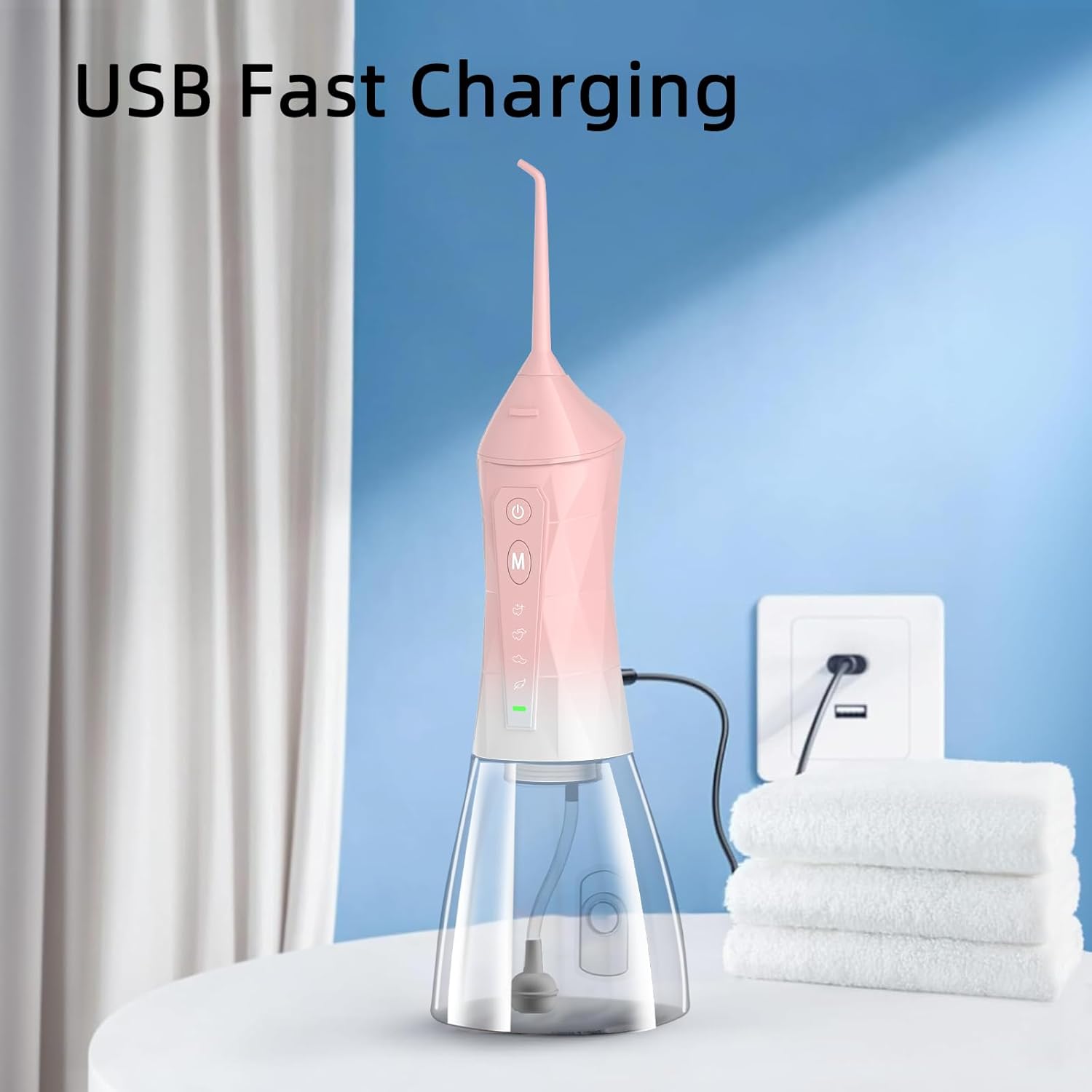 Water Dental Flosser Teeth Pick: Portable Cordless Oral Irrigator 320ML Rechargeable Travel Irrigation Cleaner with 5 Flossing Tips, IPX7 Waterproof Electric Flossing Machine for Teeth Cleaning