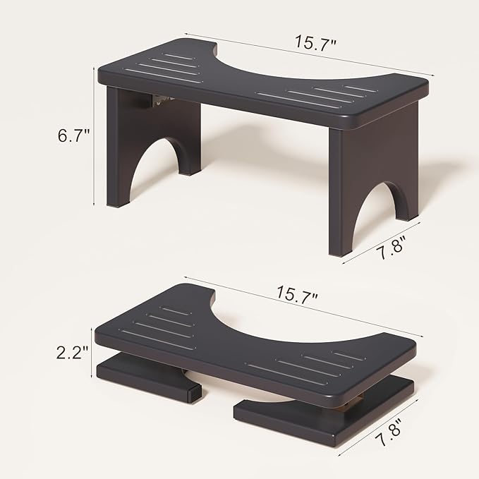 Set of 2 Foldable Toilet Stool, 7 Inch Poop Squatting Stool for Adults, Potty Bathroom Stool Portable for Travel, Bamboo Wood Toilet Stools for Pooping, Black