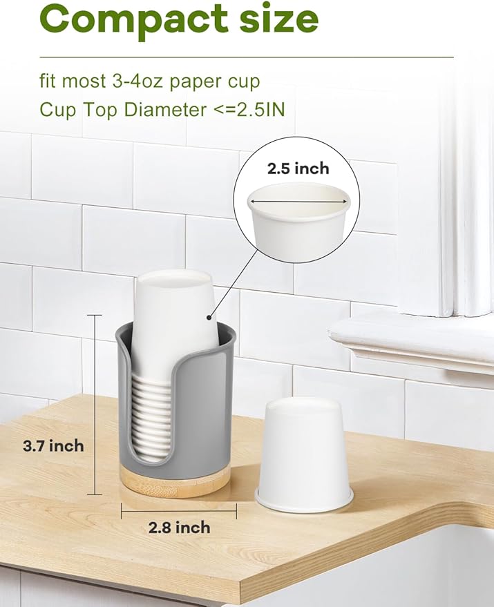 Bathroom Cup Holder - Small Cup Dispenser for Dixie 3 oz Bathroom Cups, 3 4 Ounce Mouthwash Cup Dispenser - PC/Bamboo, Grey, Pack of 2