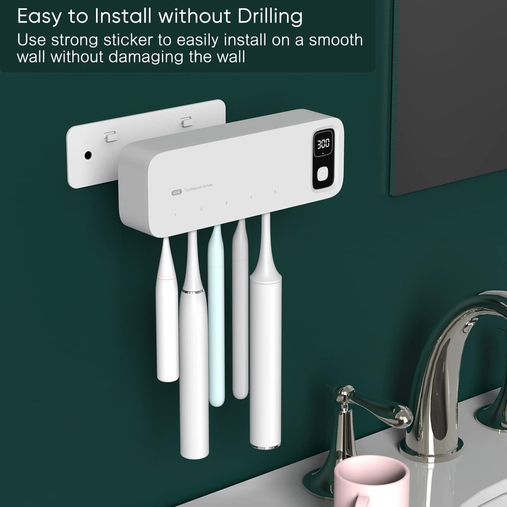 StarWin UV Toothbrush Dryer Holder, Fan Drying and Timer Function, Rechargeable Tooth Brush Holder Wall-Mounted for Bathroom, No Drilling, 5 Slots