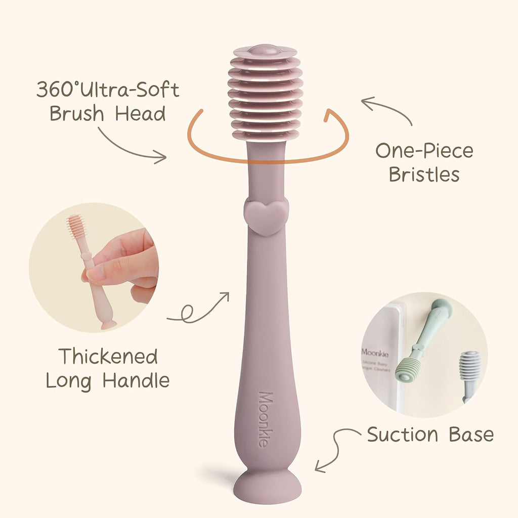 Moonkie Baby Tongue Cleaner, Toddler Toothbrush, Baby Oral Cleaner Newborn Kit for 3 Months+, 3 Pcs (Blush/Pale Mauve/Ivory)