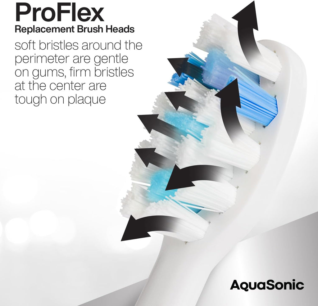 AquaSonic Proflex Replacement Brush Heads | ADA Accepted | for Whiter Teeth & Gum Care | Compatible with Many AquaSonic Toothbrush Handles (8 Pack White)