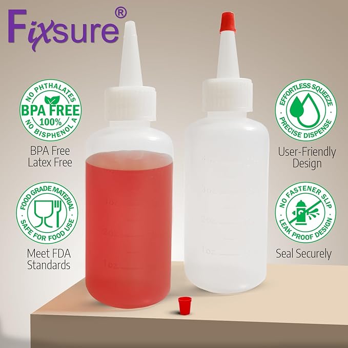 Plastic Squeeze Bottles with Red Tip Cap, 4 Oz Squirt Bottle For Ketchup, BBQ, Sauces, Syrup, Condiments, Oil, Pancake, Cookie Decorating, Dressings, Travel, Camping, Lab, Arts and Crafts (1)