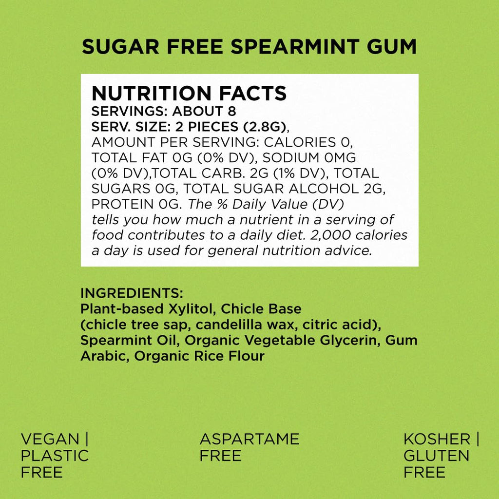 SIMPLY Gum | Dental Gum | Xylitol Chewing Gum - Sugar Free | Spearmint | Pack of Six (90 Pieces Total) | Synthetic Plastic Free + Sugar Free + Aspartame Free