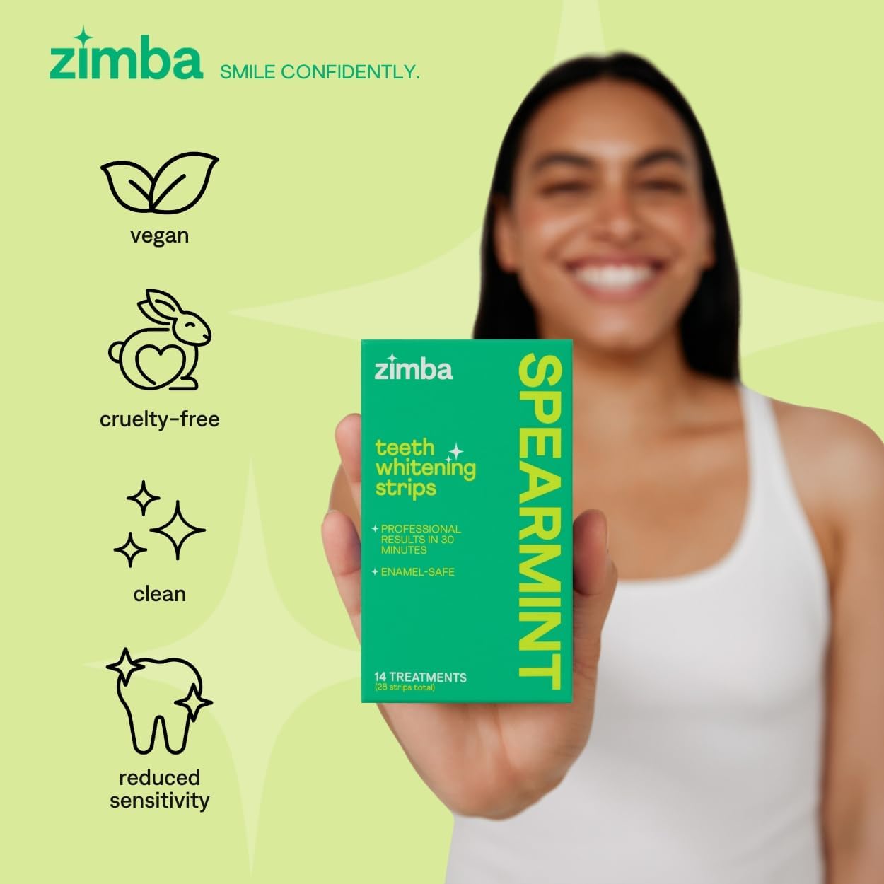 Zimba Mint & Peppermint Teeth Whitening Strips for Teeth Sensitive, White Strips for Teeth Whitening, Teeth Whitener Stain Remover 28 White Strips Included Per Pack, 2 Pack (14 Day Treatment)