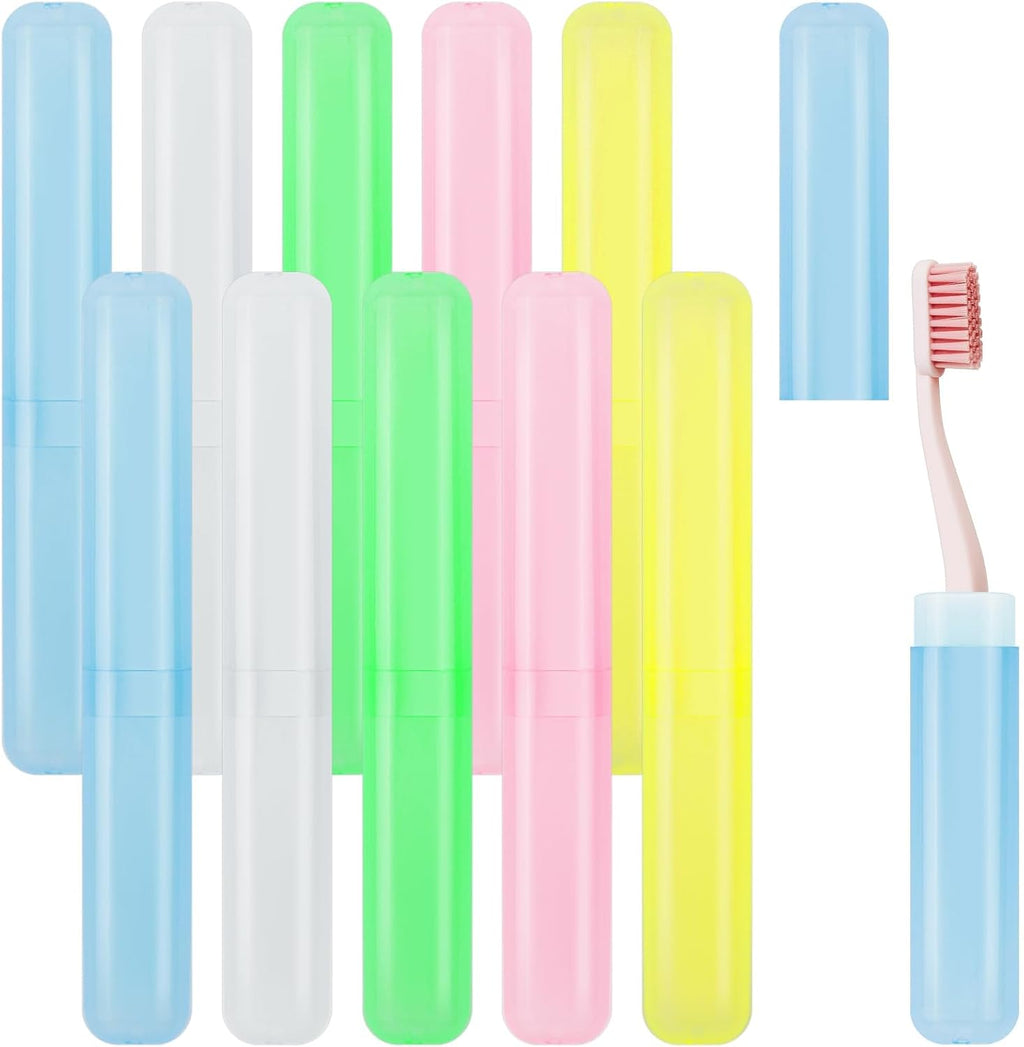 10 Pcs Travel Toothbrush Case Holder,Plastic Toothbrush Case, Portable Toothbrush Container Cases, 5 Assort Color Plastic Toothbrush Carrier Cover Cases Travel Cover Holder Storage for Traveling Home