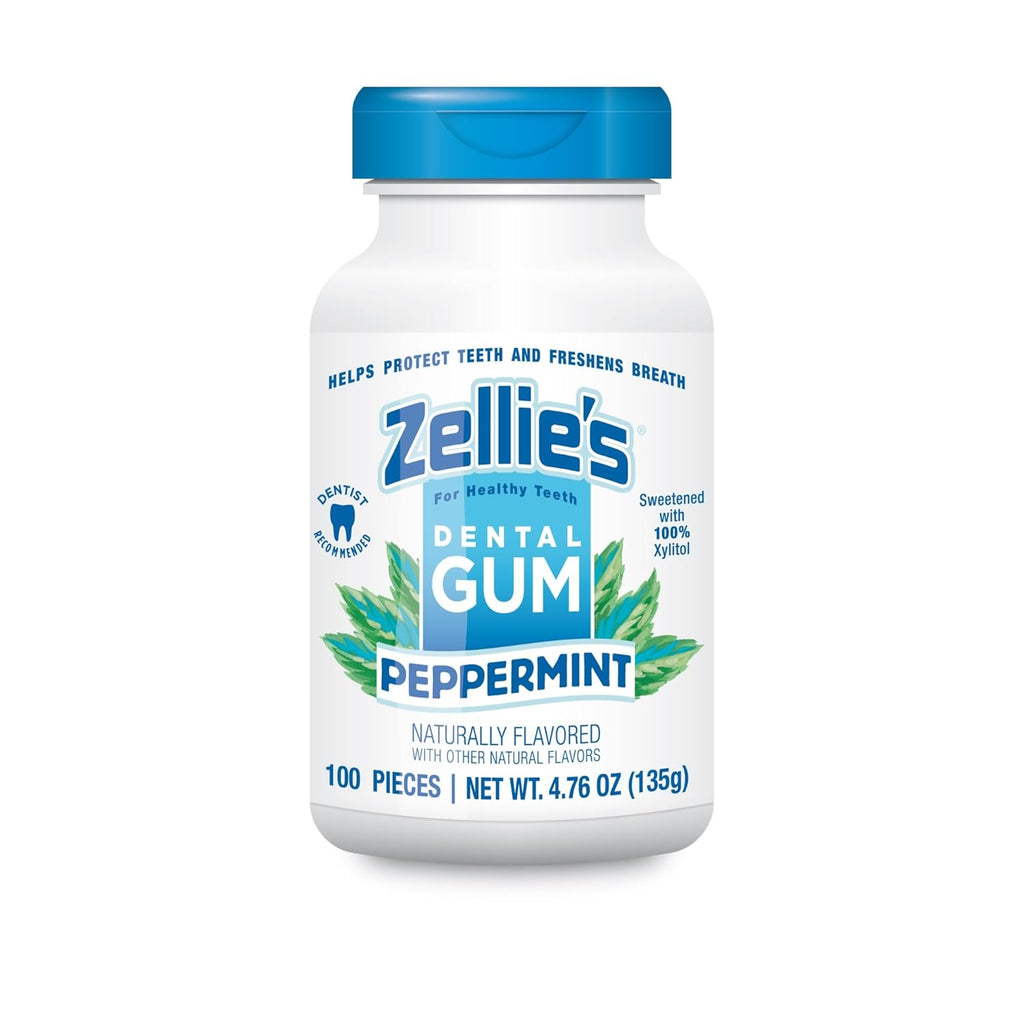 Zellie's | 100% Xylitol Peppermint Chewing Gum | No Aspartame, Gluten Free, Vegan & Kosher (100 Count - Pack of 1)
