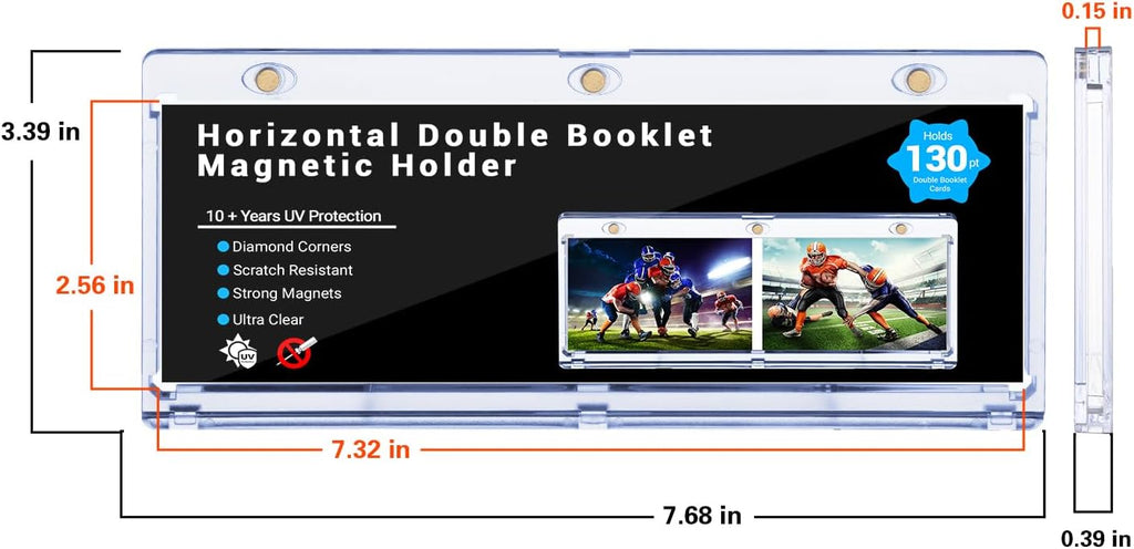 2-Pack Booklet Magnetic Card Holders - 187mm One Touch Magnetic Booklet Card Holder, Horizontal Booklet One Touch, 130PT Booklet Magnetic Case, Collection Display Frame，Inner Size 7.32"x2.56"x0.15"
