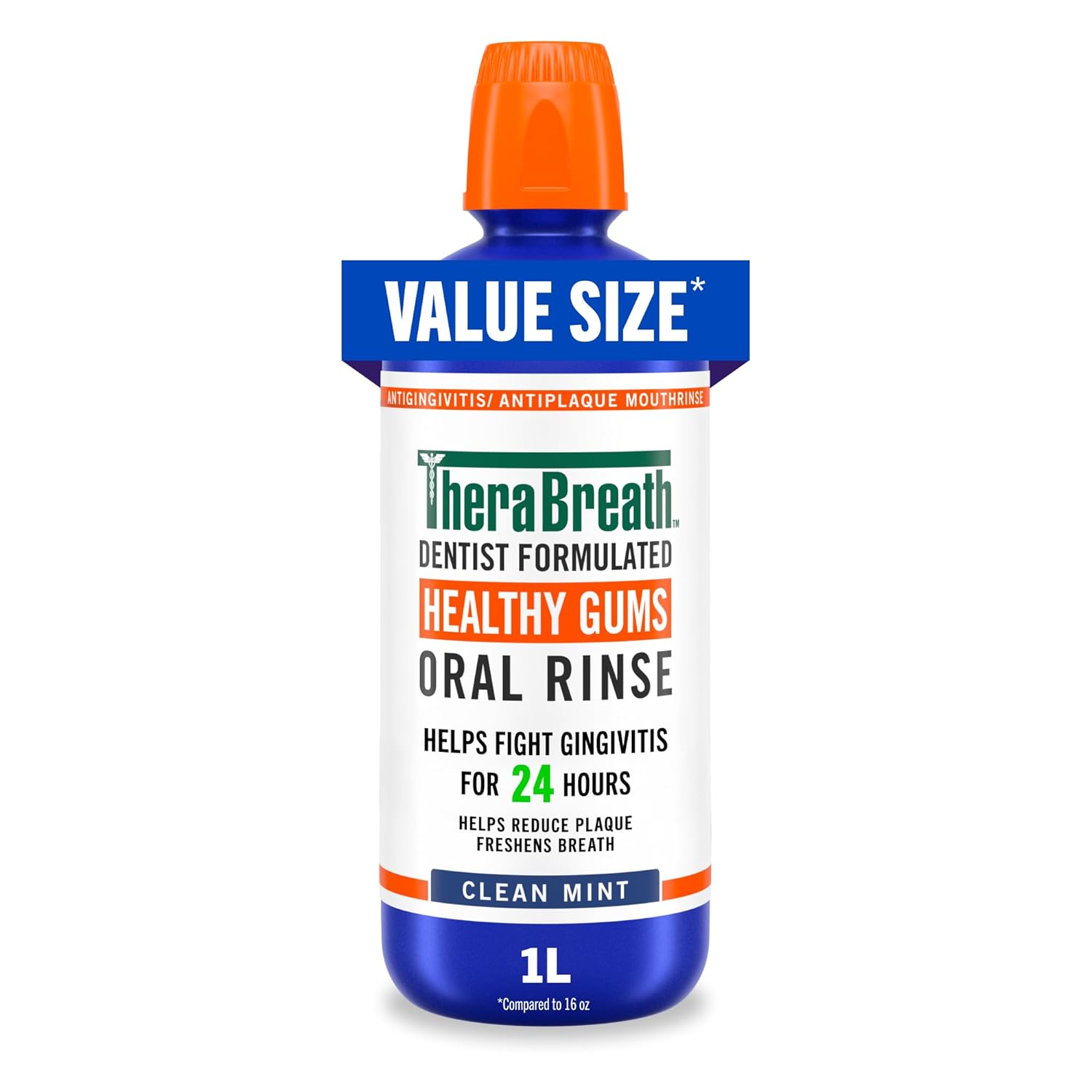 TheraBreath Healthy Gums Oral Rinse, Antigingivitis, Clean Mint Flavor, Dentist Formulated to Help Prevent Gingivitis and Support Gum Health, Alcohol Free, 1 Liter