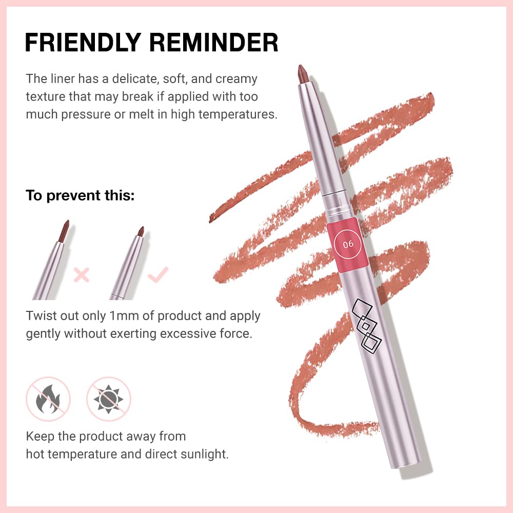 Retractable Lipliner Pencil Waterproof Makeup for Lip Liner and Eye Liner, Smooth and Creamy, Long Lasting Matte Finish, Vegan Beauty, Matte Velvet Pigmented Lip Liner (06#Peach Red, 1)