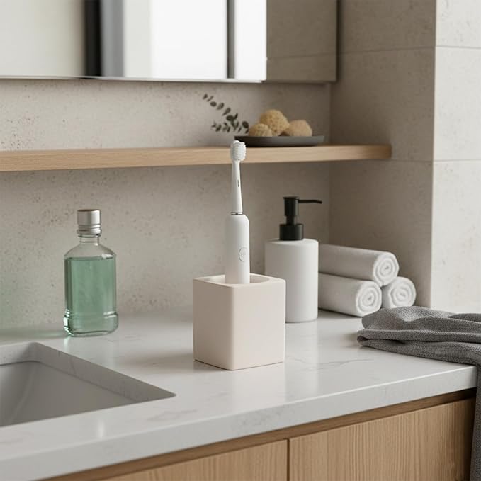 Electric Toothbrush Holders for Bathroom, Diatomite Toothbrush Holder, Toothbrush Cup and Toothpaste Holder, Off-White Countertop Organizer for Desk, Dresser, Bathroom, Bedroom, Rv