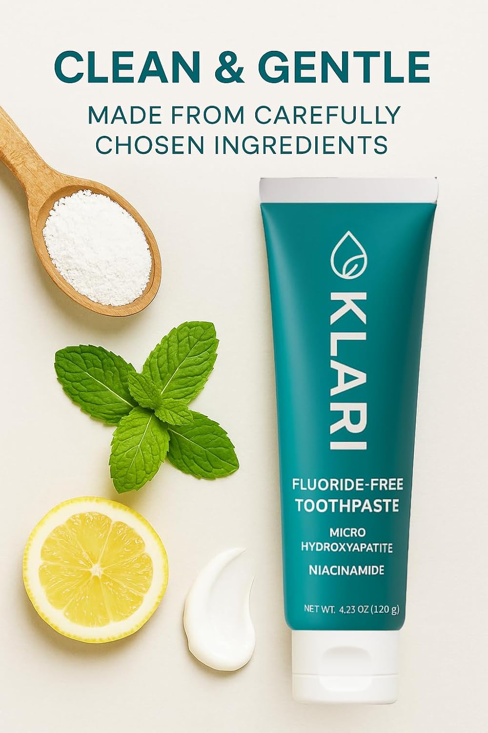 KLARI Niacinamide Whitening Toothpaste – Fluoride-Free with Micro Hydroxyapatite – Helps Brighten Your Smile – 4.23 oz