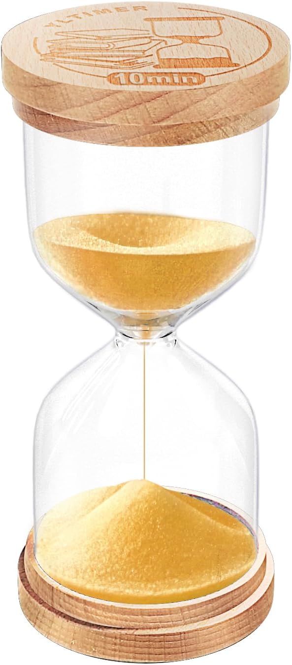 10 Minute Sand Timer, Beech Wood Gold Sand Clock for Kids, Small Hourglass, Sandglass 10 Min Hour Glass for Classroom,Game,Decorative,Desk (Gold)