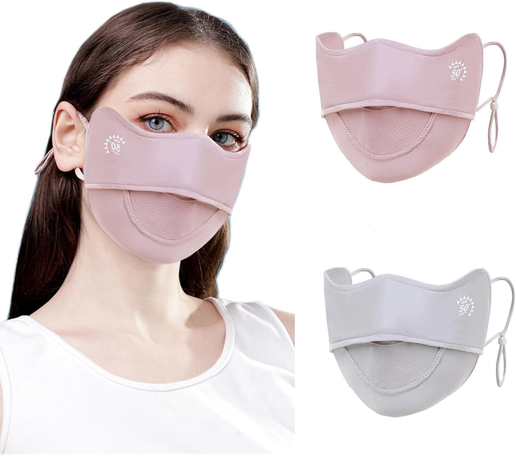 2Pcs UV Face Mask, Sun Masks for Women, Cooling Breathable Face Cover for Outdoors, Washable Reusable