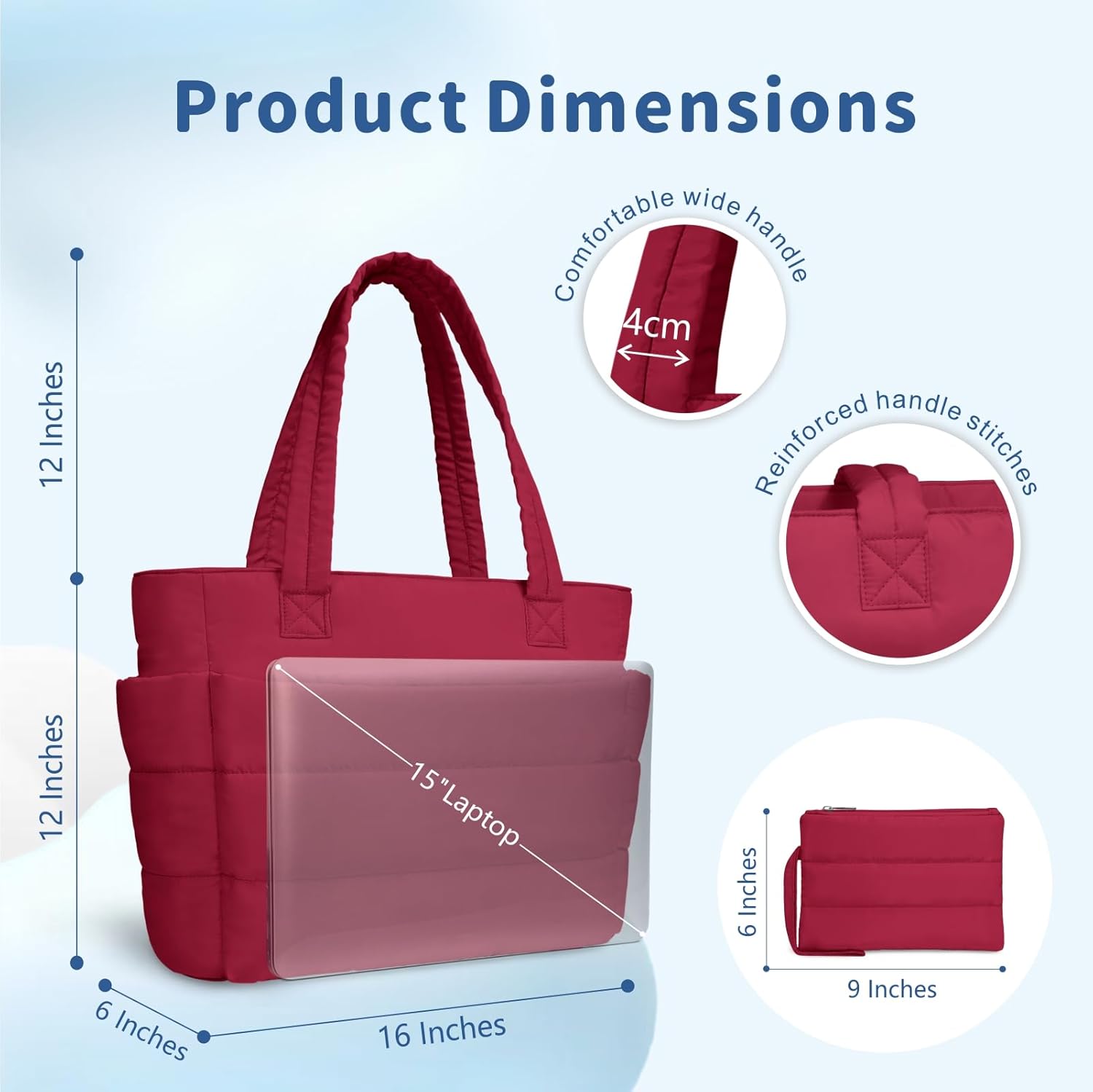 TOPDesign Puffer Tote Bag for Women, Lightweight Puffy Handbag with Compartments, Quilted Shoulder Bag for Work, Travel, Gym