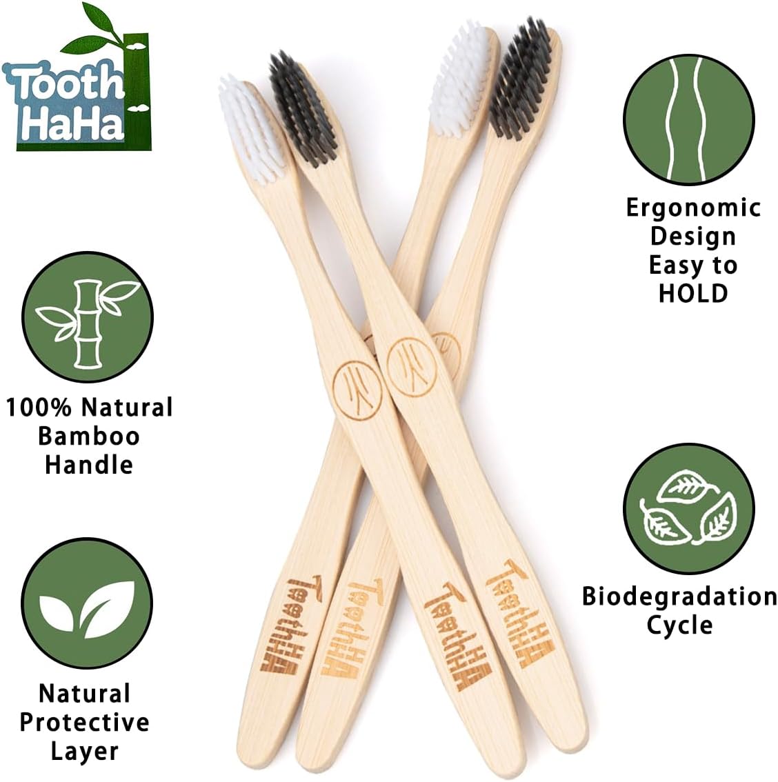 Bamboo Toothbrush Individually Sealed 10 Count, BPA-Free Soft Bristles Toothbrushes for Adults, Eco-Friendly, Natural Charcoal Wooden Toothbrush