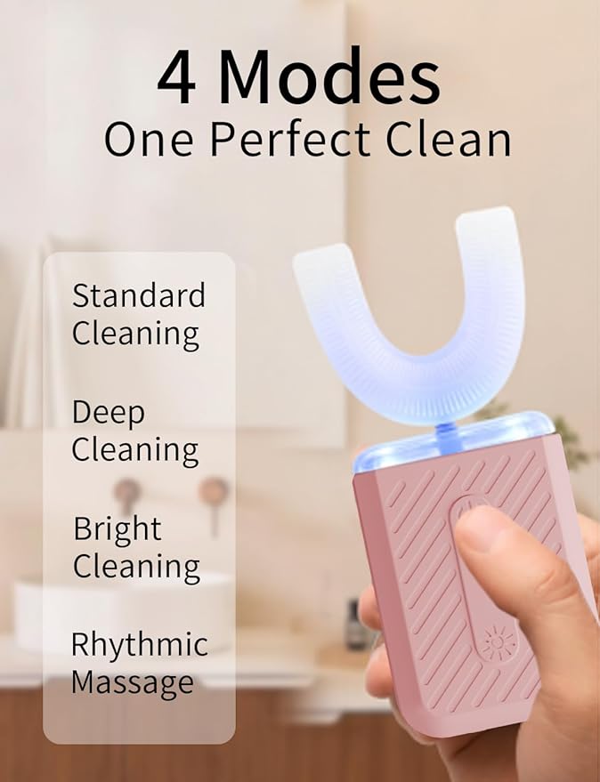 U-Shaped Electric Toothbrush for Adults, U-Shaped Electric Toothbrush with 360° Automatic Cleaning, Toothbrush with 4 Cleaning Modes