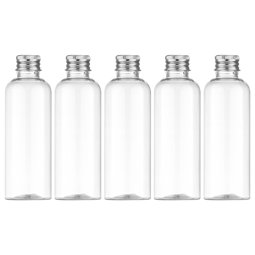 Tekson Plastic Travel Bottles 3.4 oz, Travel Size Containers for Shampoo, Empty Mouthwash Bottles with Silvery Screw Cap (100ml, Clear)