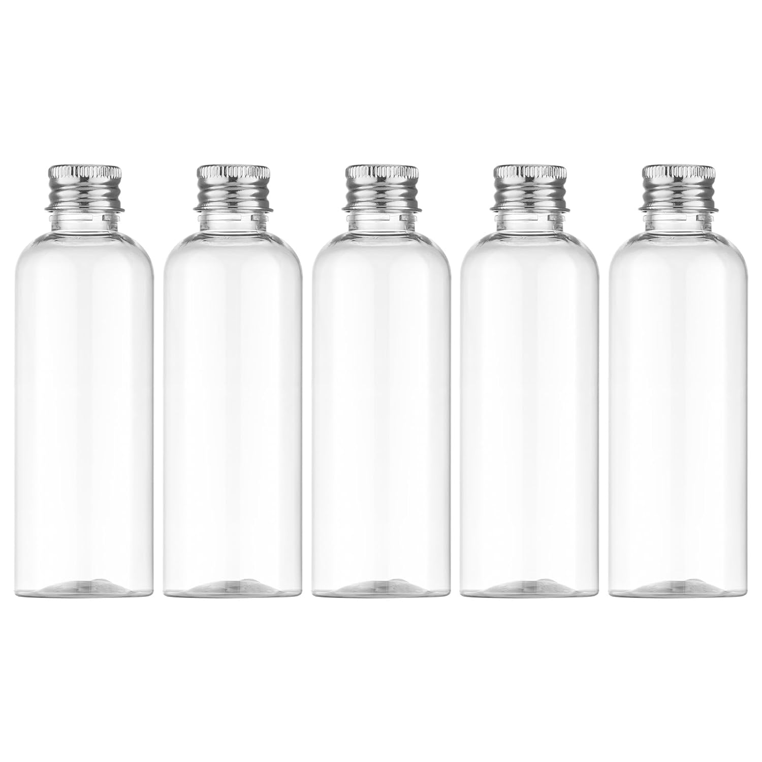 Tekson Plastic Travel Bottles 3.4 oz, Travel Size Containers for Shampoo, Empty Mouthwash Bottles with Silvery Screw Cap (100ml, Clear)