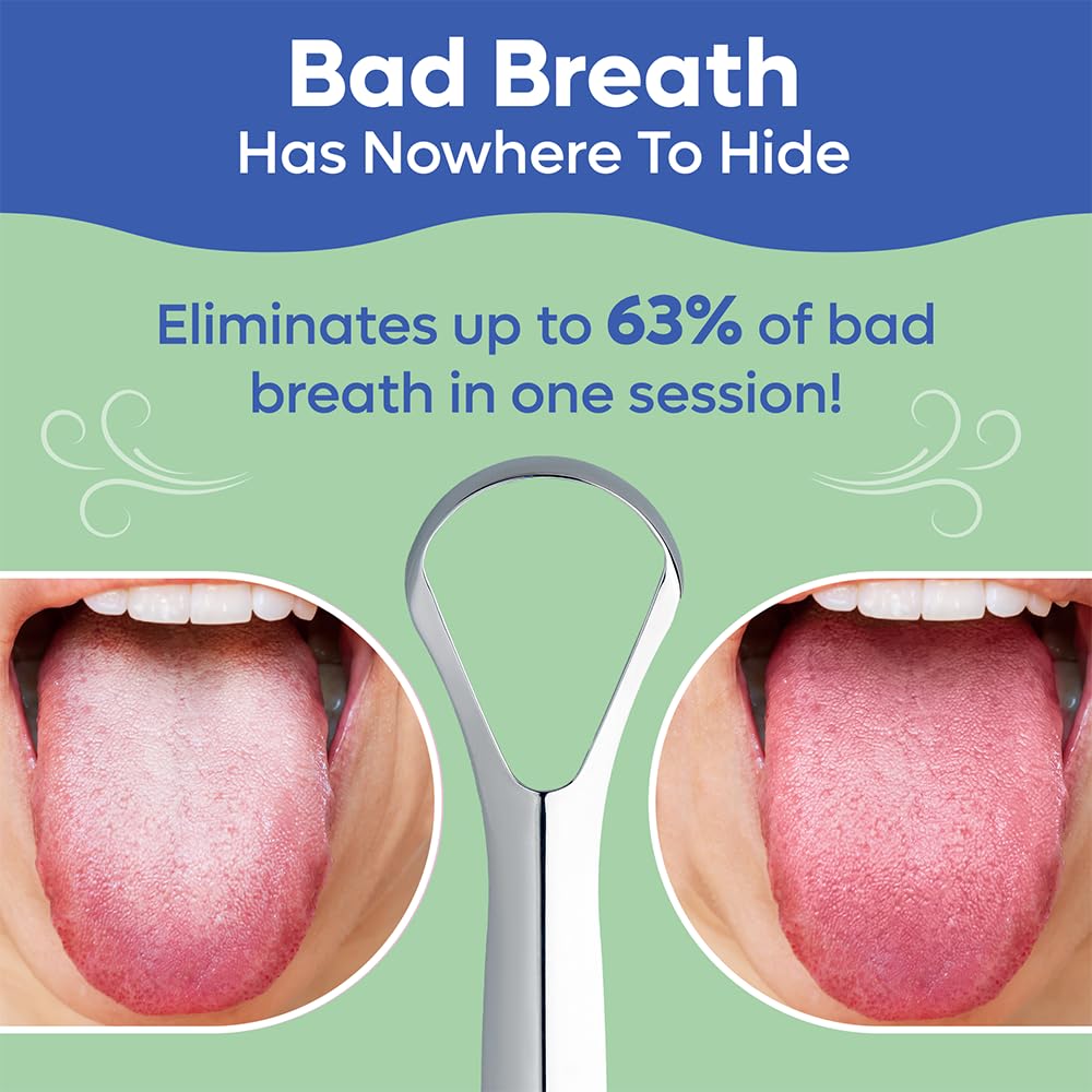 Tongue Scraper For Adults & Kids - 2 Pack Stainless Steel Tongue Scraper Travel Metal Case | Mouth Cleaner For Bad Breath Treatment | Best Disposable No Plastic Scrubber | Oral Care Hygiene Essentials