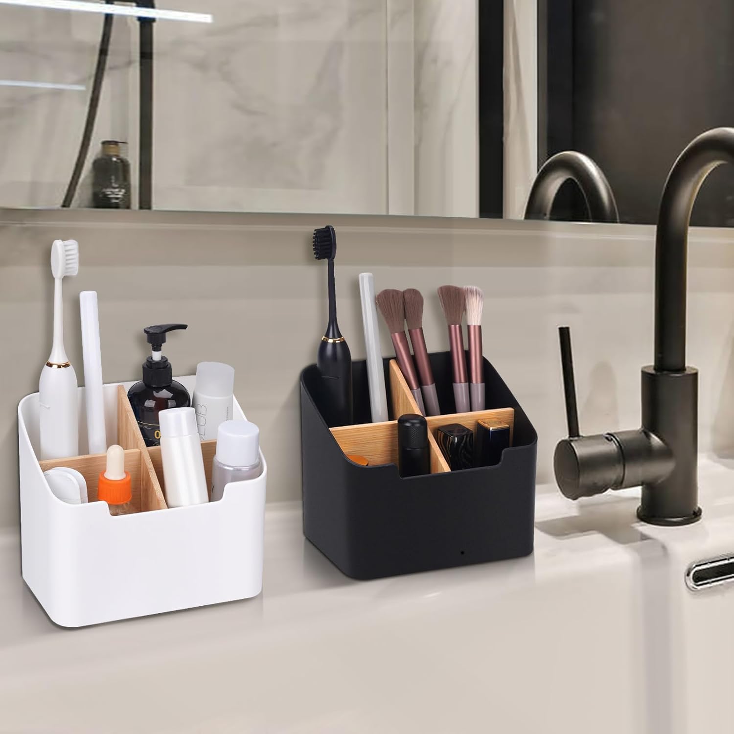 Toothbrush Holders for Bathrooms,Electric Toothbrush and Toothpaste Holder with Divider for Bathroom Countertop Organizer,Toothbrush Caddy for Kids Family Counter Vanity Storage White