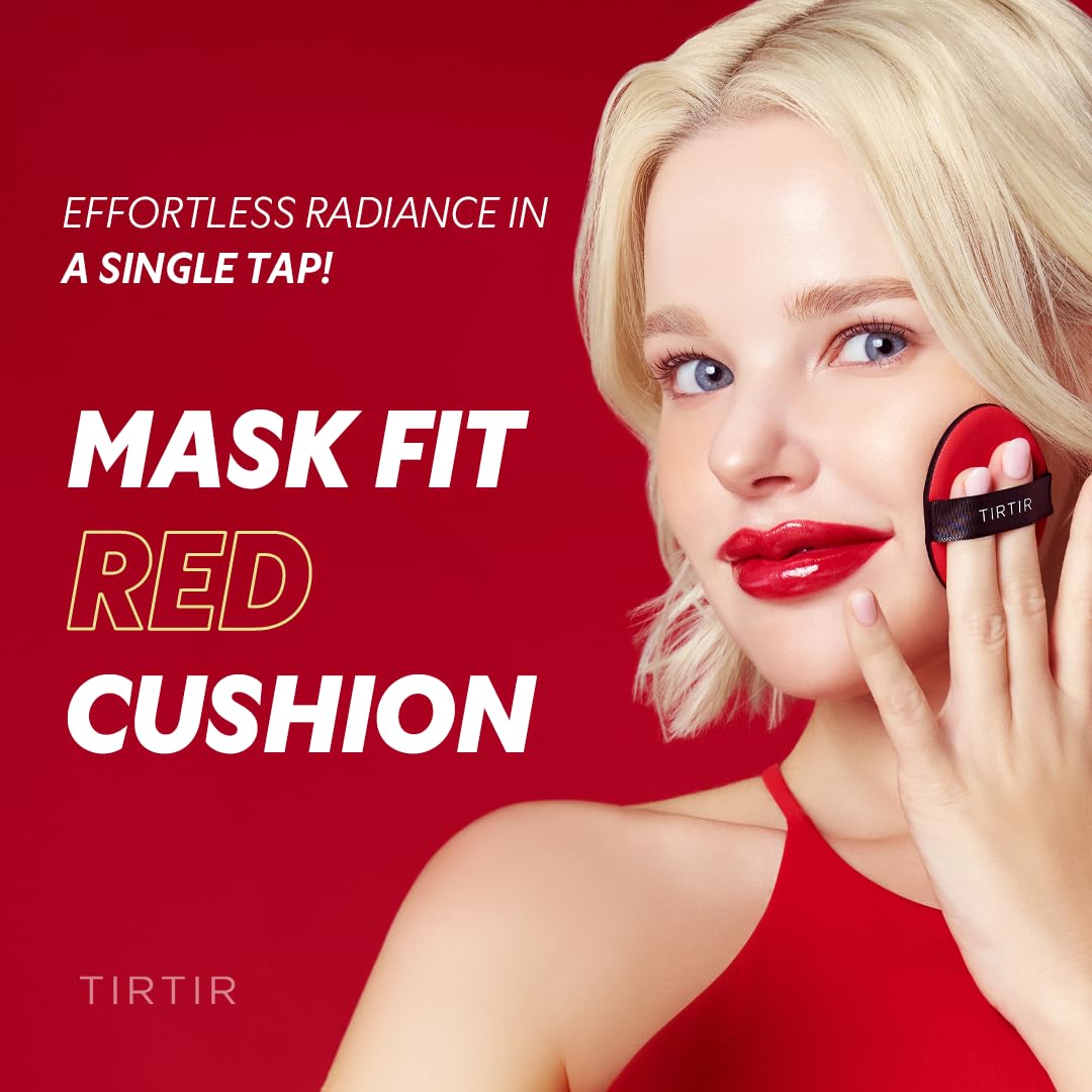 TIRTIR Mask Fit Red Cushion Foundation | Full coverage, Weightless, Skin fit, Satin Glow Finish, Korean Makeup BB Foundation, beauty, Tattoo cover up, Buildable (#24W Soft Beige, 0.63 Fl Oz)