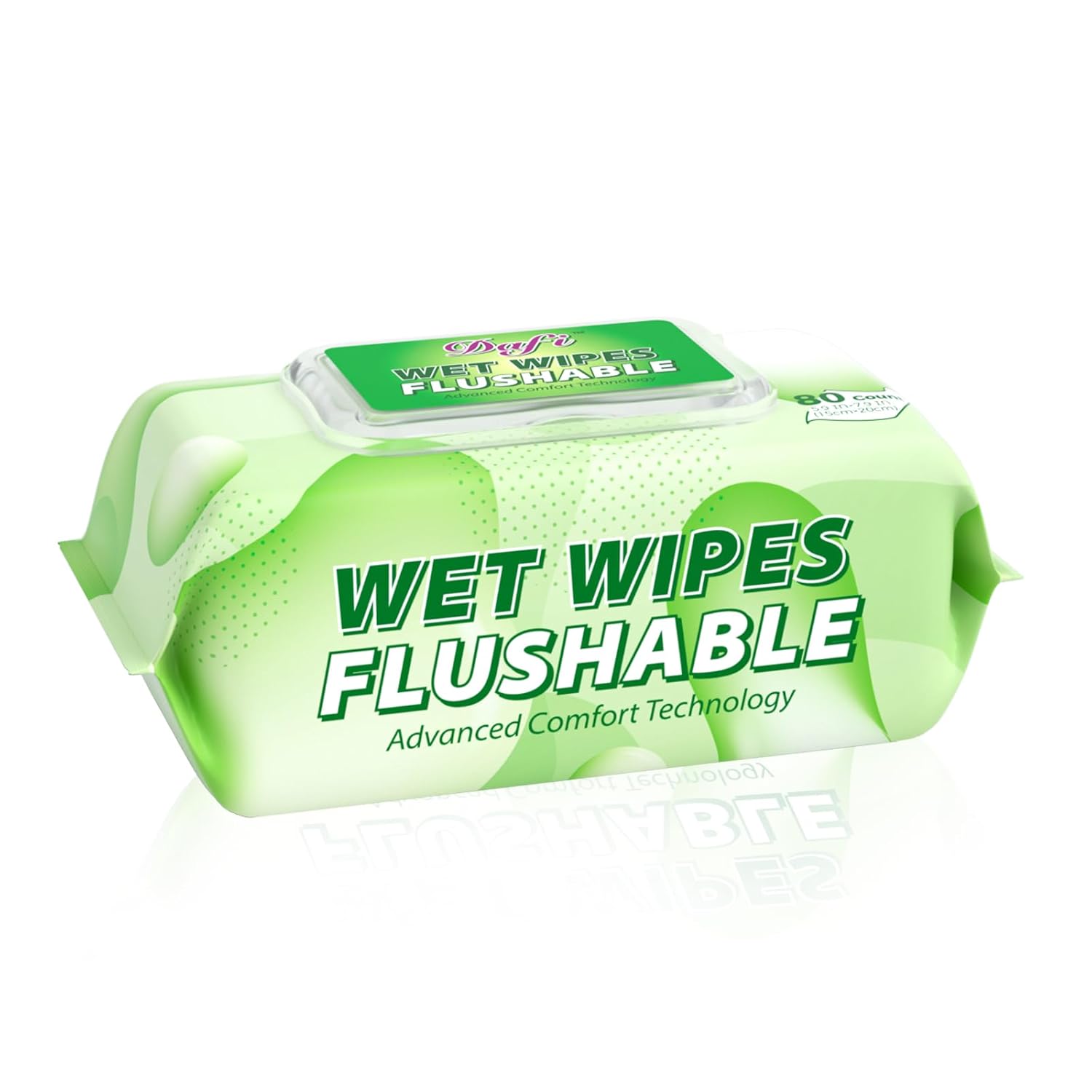 DAFI Flushable Wipes for Adult Wet Wipes,80 Count Unscented Toilet Wipes Flushable, No Alcohol & 100% Plant Based Fibers, Septic and Sewer Safe pack of 1