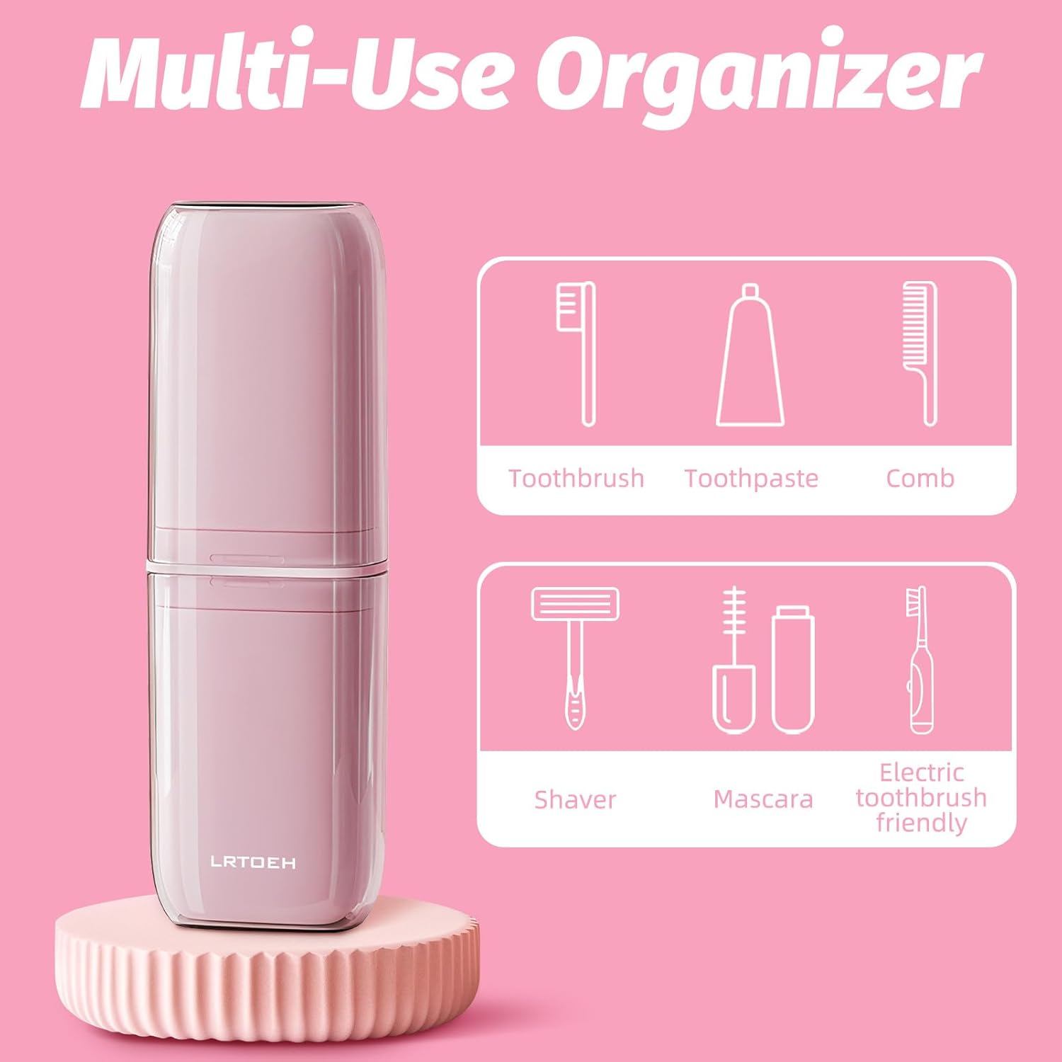 Toothbrush Cup Travel Case, Portable Toothbrush Travel Container Separates into 4 Cups, Tooth Brush Holders with Cover, Toothpaste Storage for Camping, Business Trip, School (Pink)